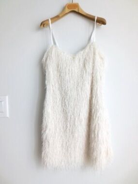 Zara Fuzzy Ivory Mini Slip Dress